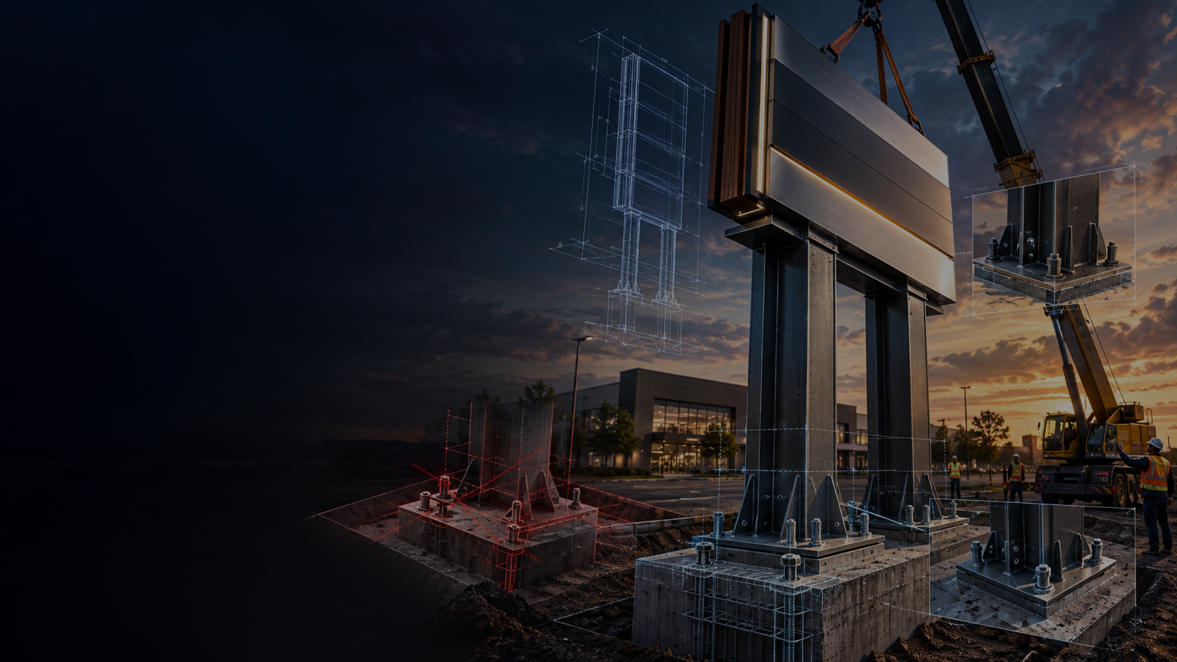 Structural signage engineering and support for accurate pylon sign installation